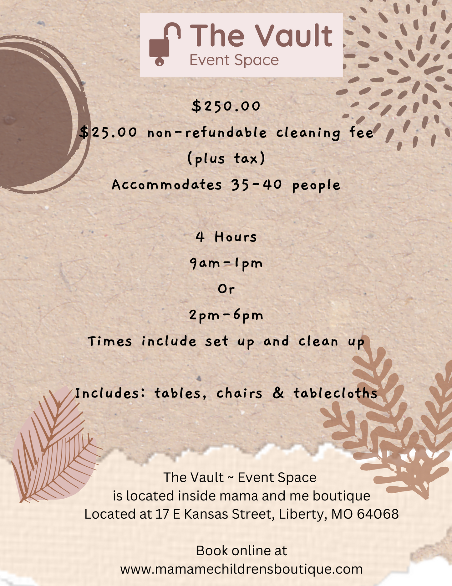 The Vault ~ Event Space (4 Hours, 35-40 Guests)