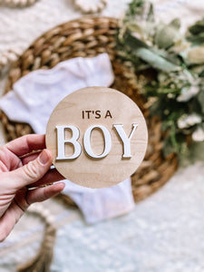 "It’s a Boy" Gender Reveal Announcement Sign - Round