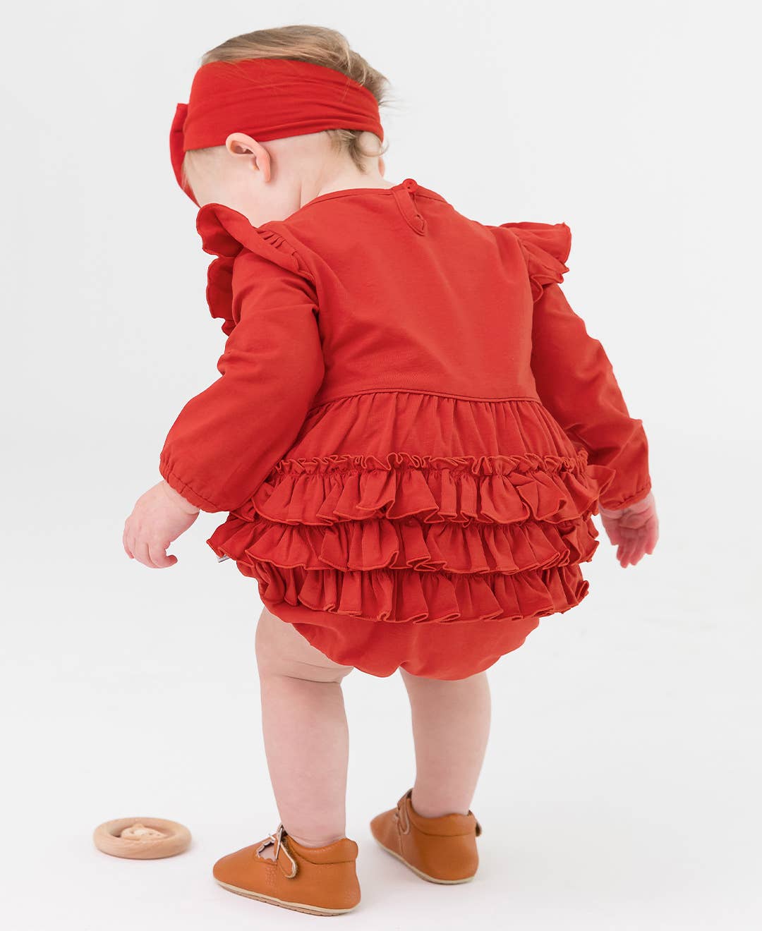 Baby Girls Red Knit Long Sleeve Flutter Bubble Romper