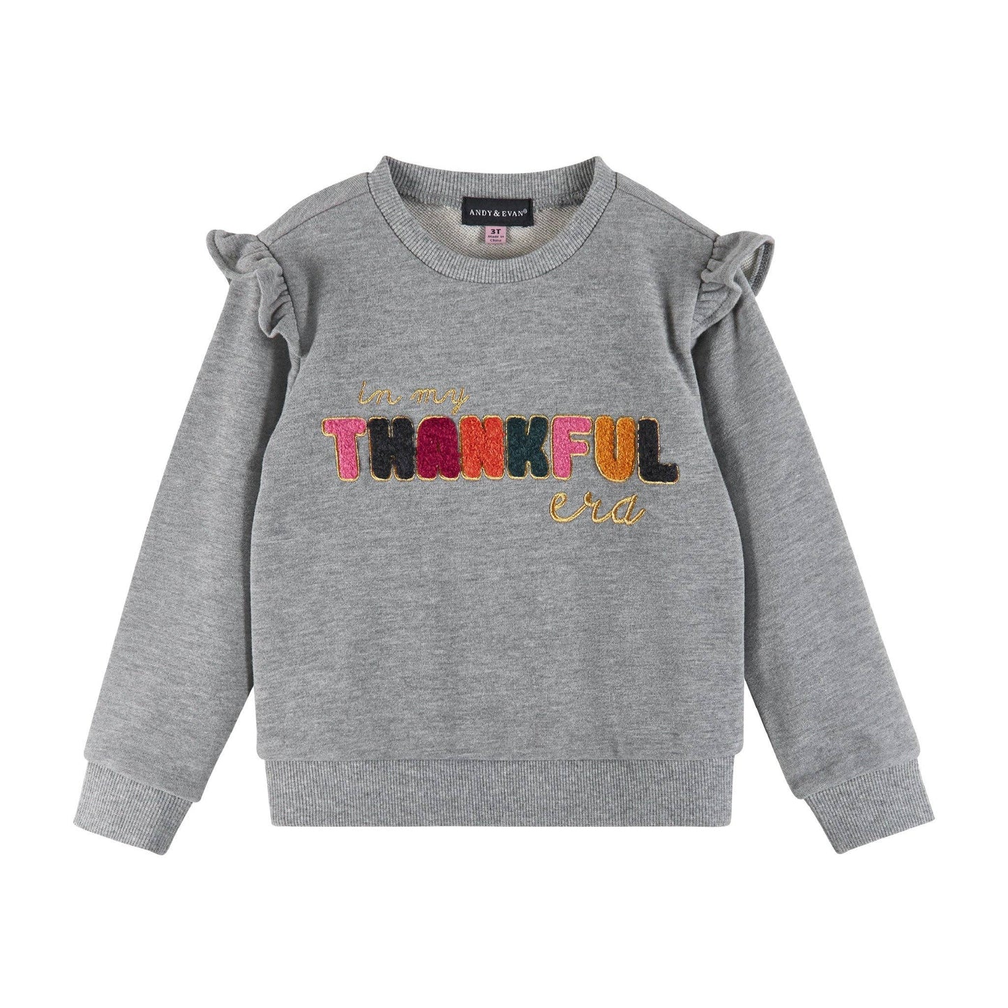 THANKFUL Ruffle Crewneck Sweater