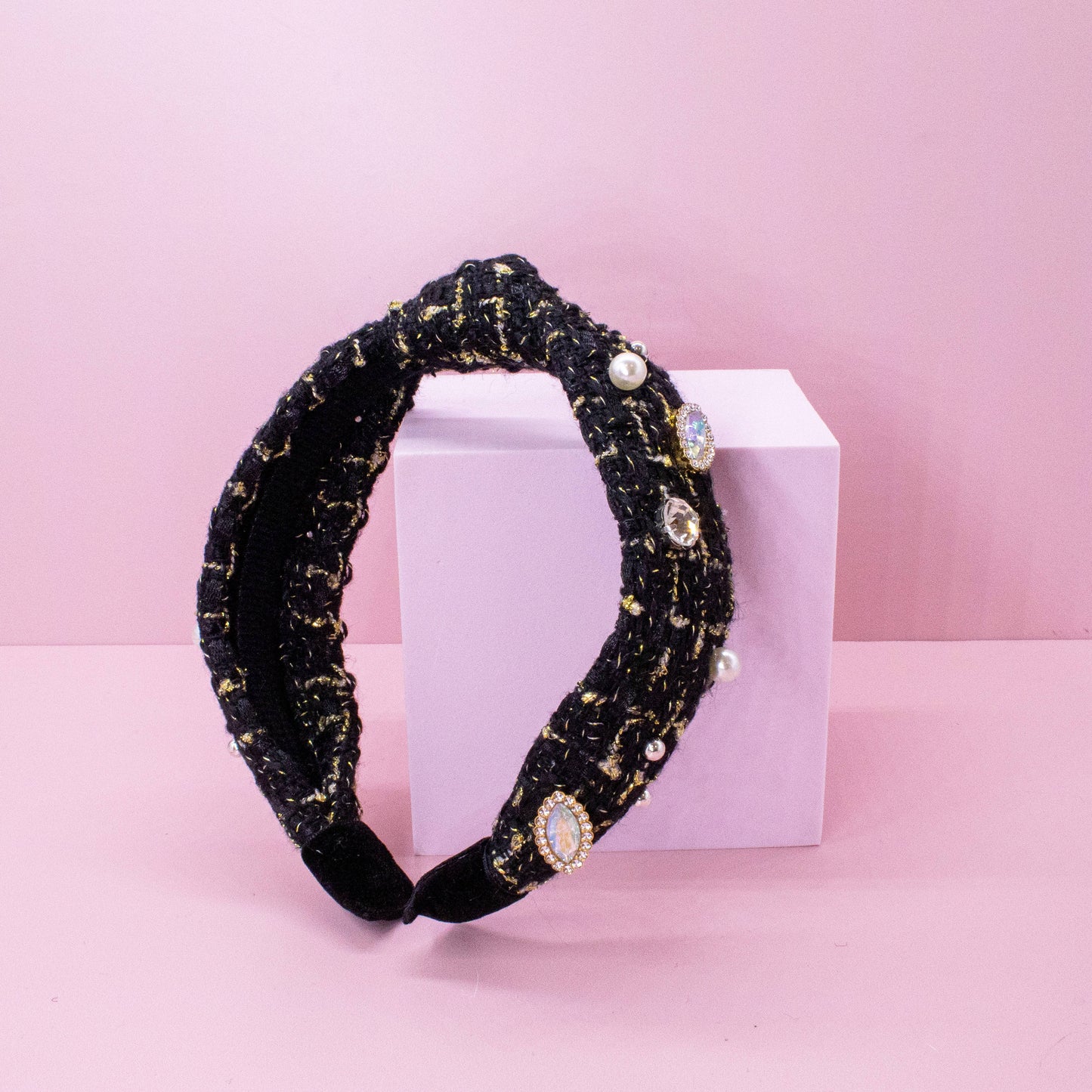 Embellished Pearl Tweed Knot Headband