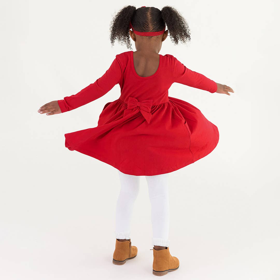 Girls Red Knit Long Sleeve Twirl Dress