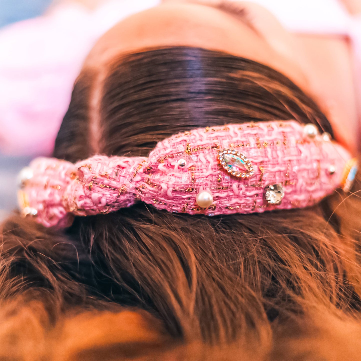 Embellished Pearl Tweed Knot Headband