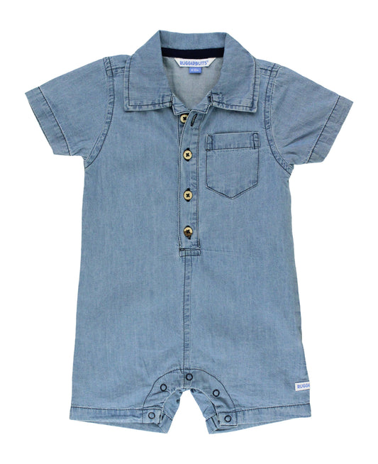 Baby Boys Light Wash Denim Button-Up Romper