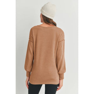 Ribbed Knit Split Neck Maternity Long Sleeve Top