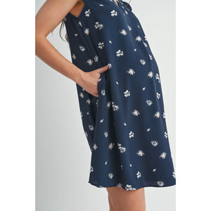 Floral Ruffle Cap Sleeve Maternity V-Neck Dress