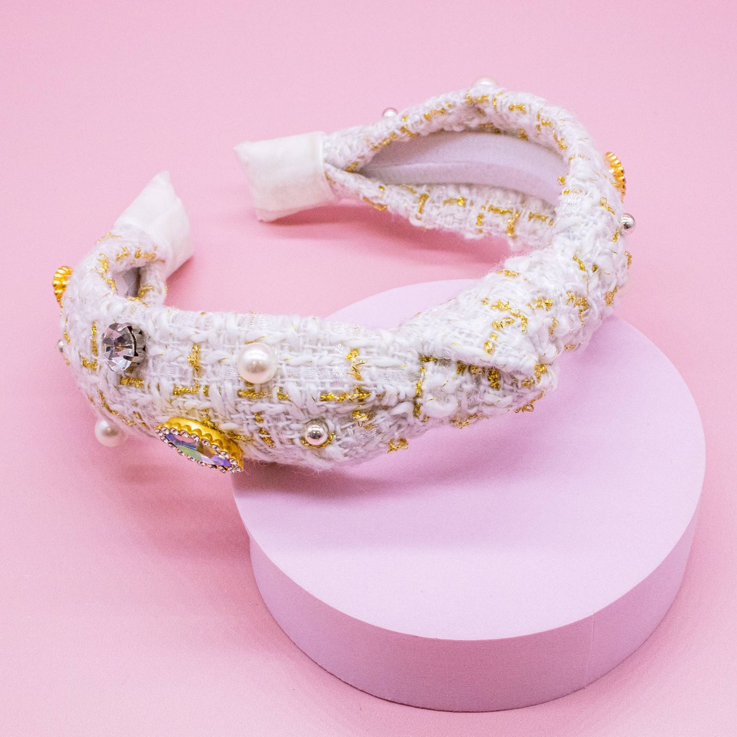 Embellished Pearl Tweed Knot Headband