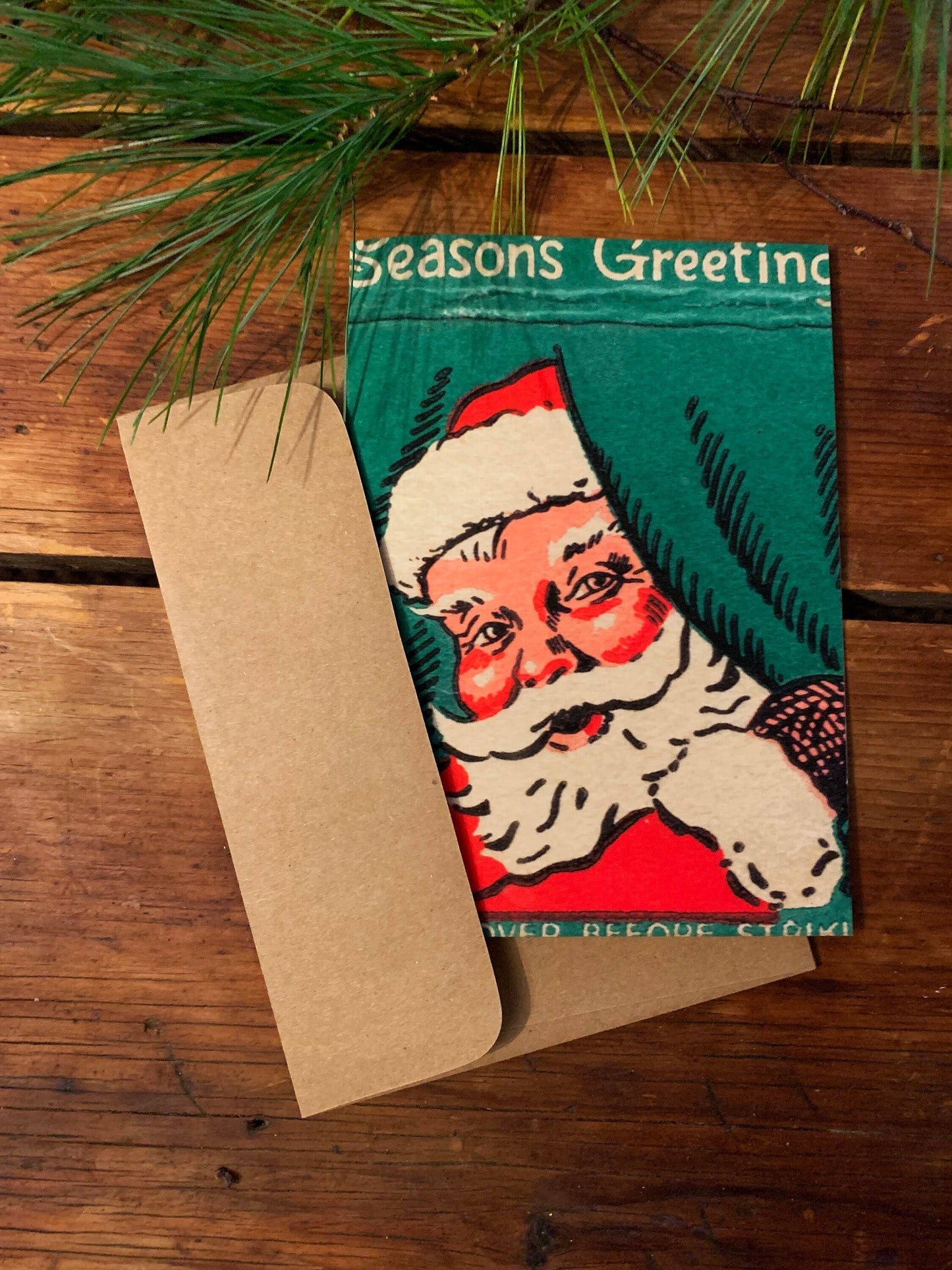 Santa Peeking Vintage Matchbook Art Card