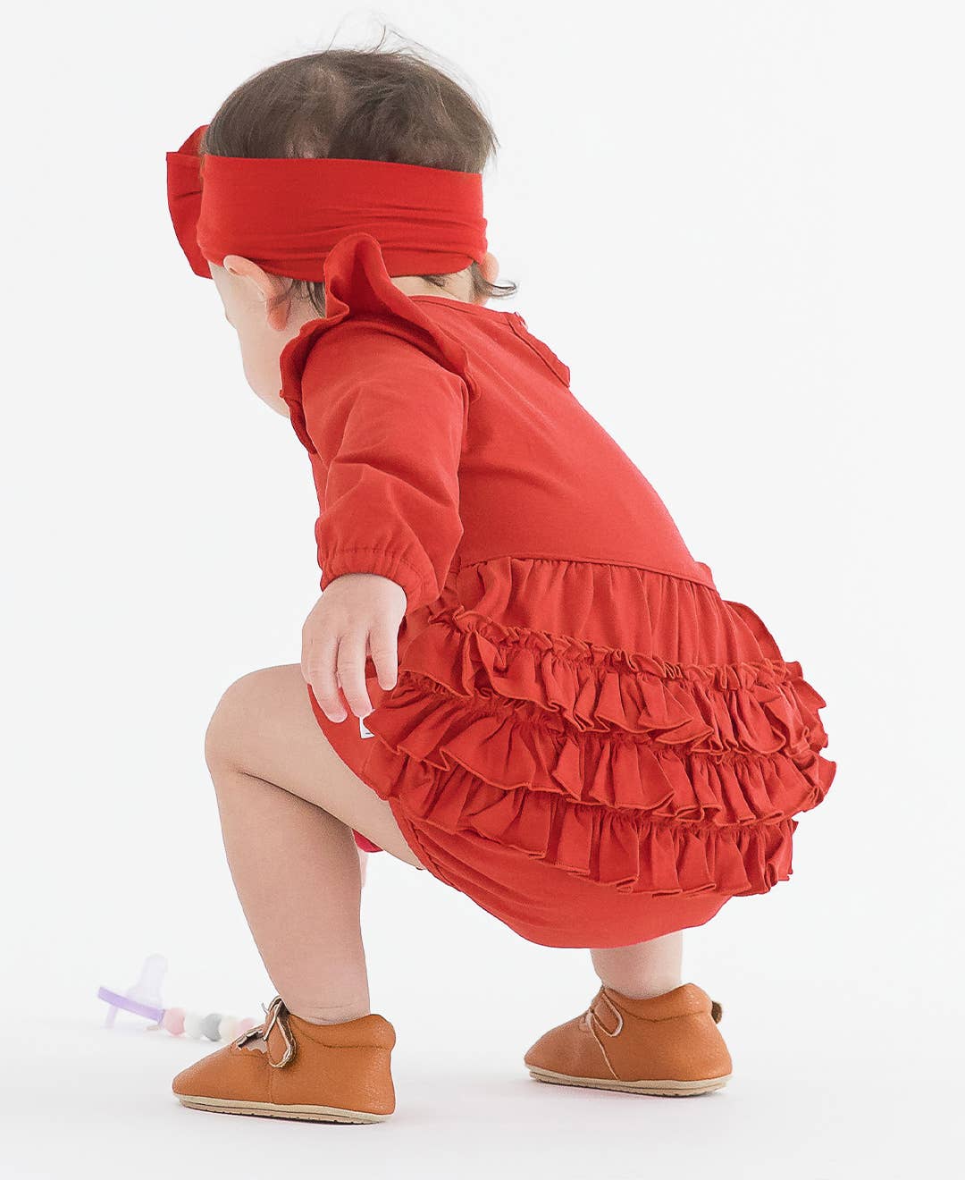 Baby Girls Red Knit Long Sleeve Flutter Bubble Romper