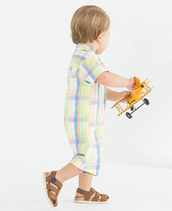 RuffleButts + RuggedButts® Boys Plaid Button-Up Romper