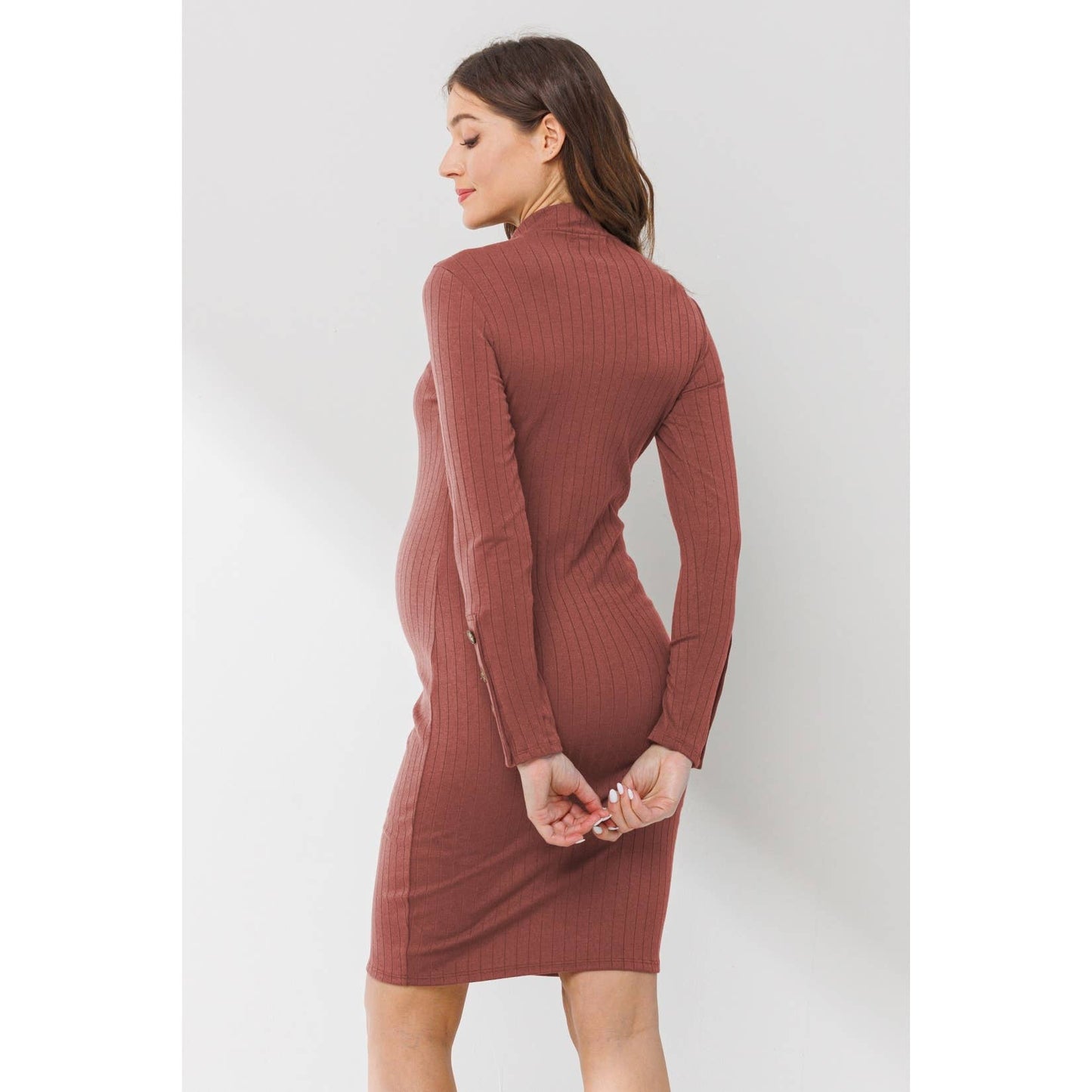 Ribbed Maternity Mock Neck Dress