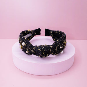 Embellished Pearl Tweed Knot Headband