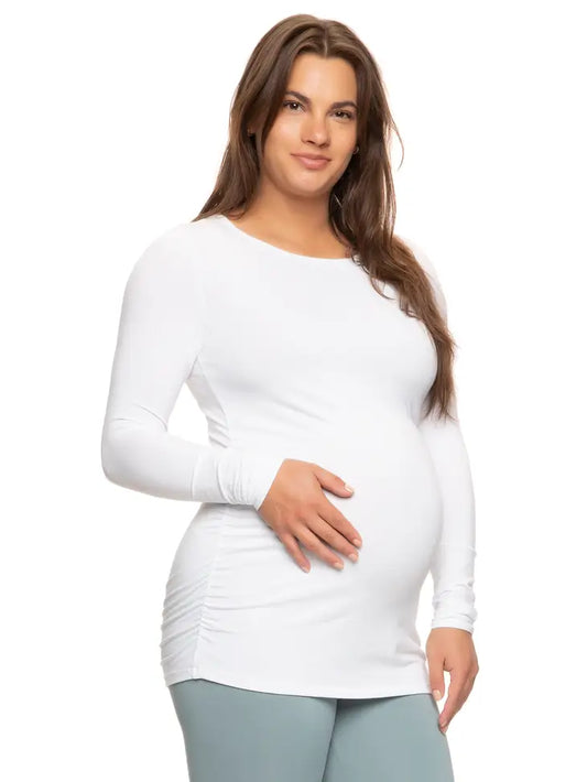 Maternity Side Shirred Long Sleeve Crewneck Shirt