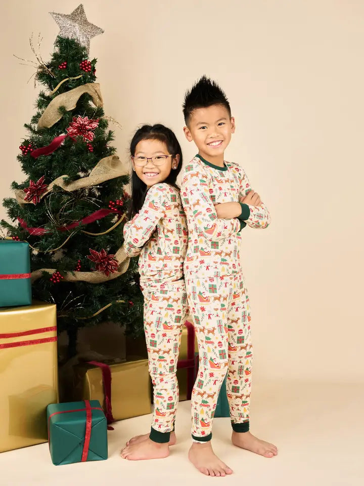 Holiday Vintage Christmas Bamboo Kids Pajamas Toddler Set