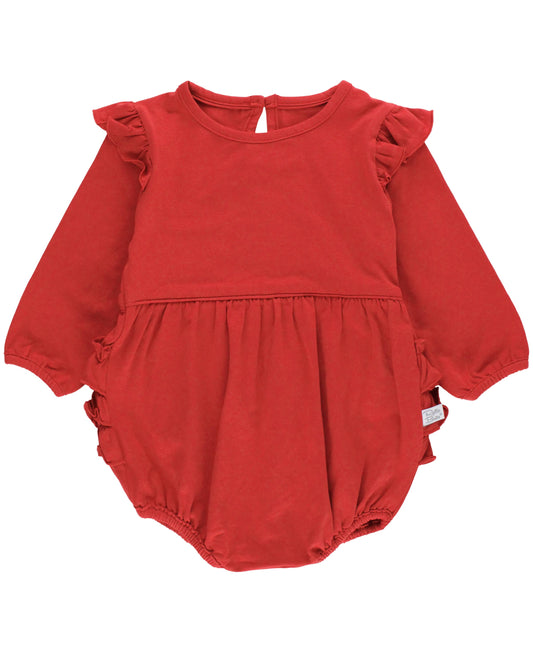 Baby Girls Red Knit Long Sleeve Flutter Bubble Romper