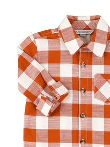 Boys Rust Plaid Long Sleeve Button Down Shirt