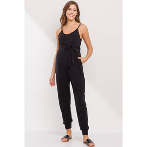 Belted Maternity Jumpsuit