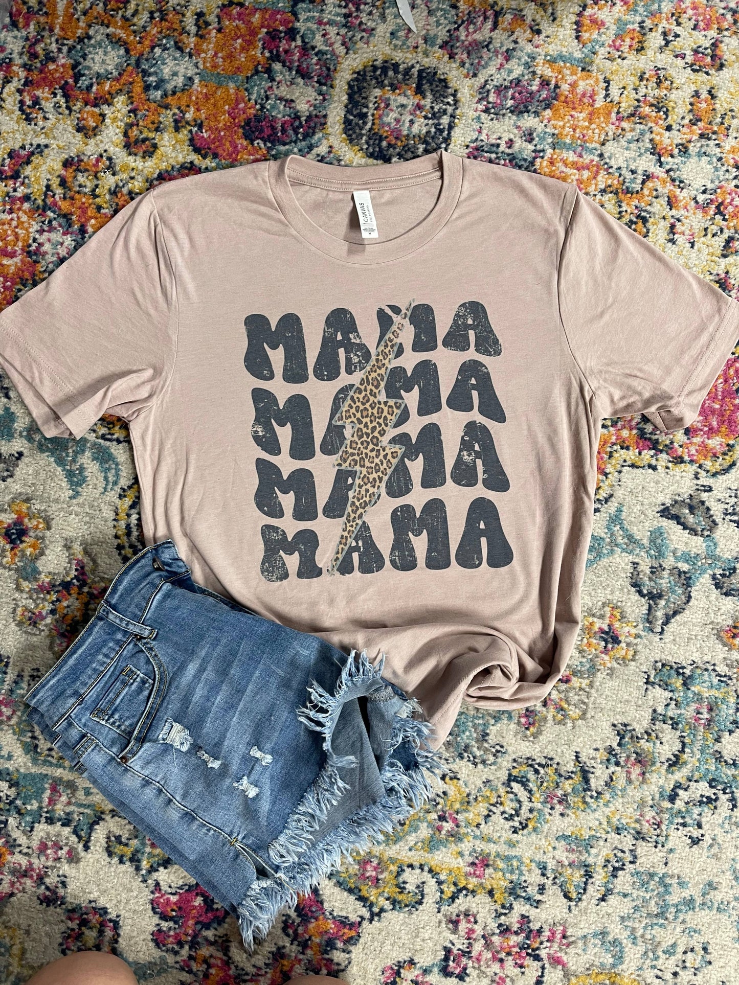 Distressed Mama - lightening bolt Tee