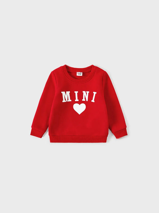 "Mini" Heart Print Sweatshirt - Red