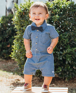 Baby Boys Light Wash Denim Button-Up Romper