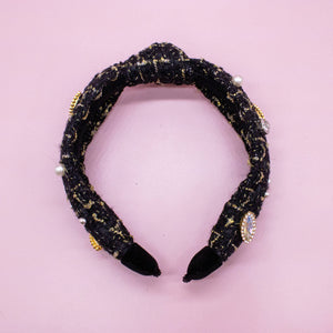 Embellished Pearl Tweed Knot Headband