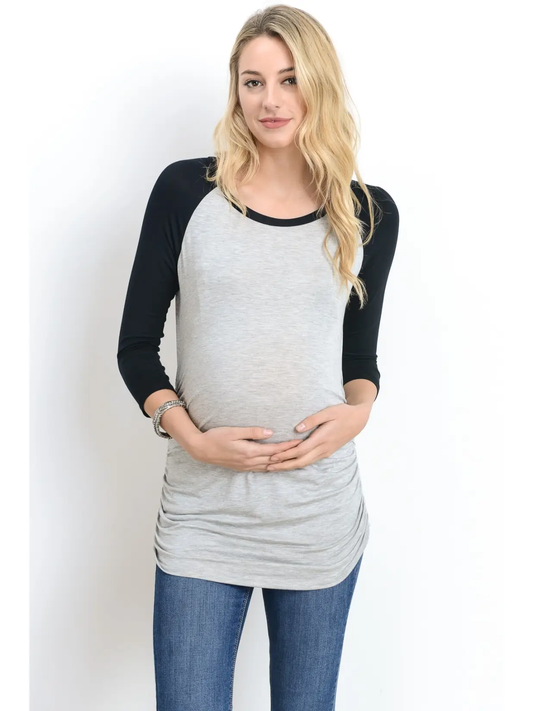 Long Sleeve Layered Round Neck Ruched Maternity Top