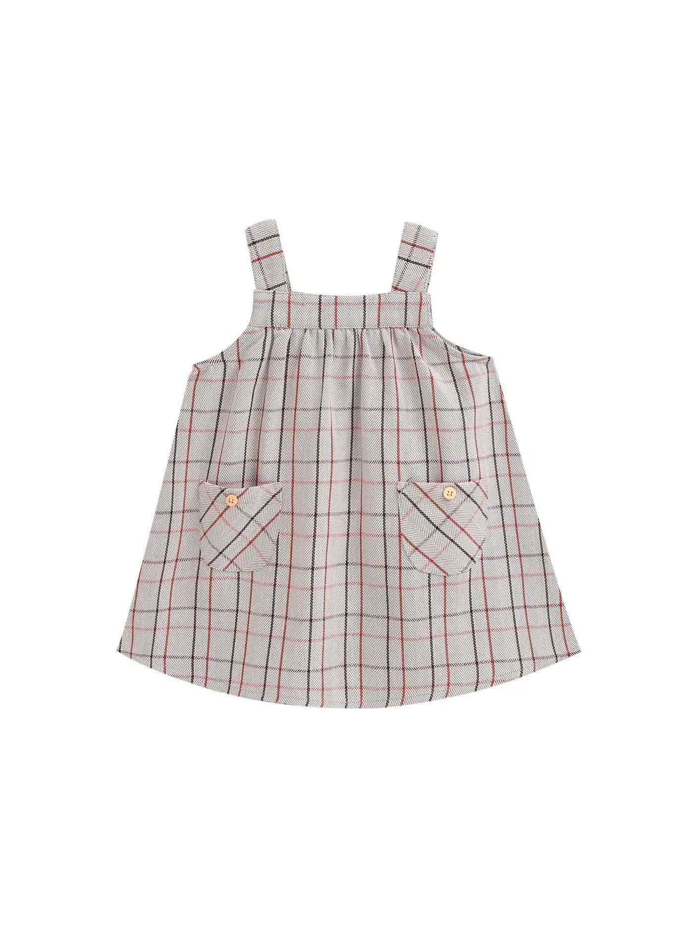 Pichi Baby Girl Gray with Red, Maroon and Brown Checkered