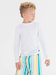 RuffleButts + RuggedButts® White Long Sleeve Rash Guard