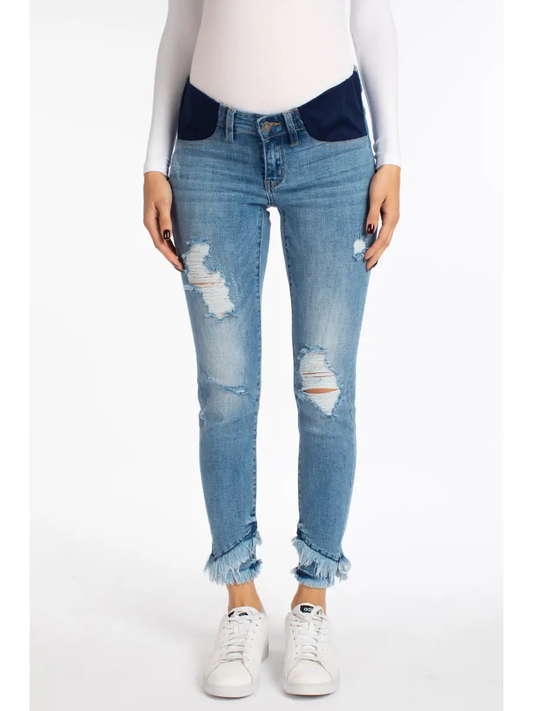 Raw Hem Light Wash Maternity Denim