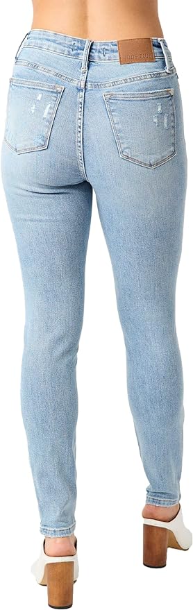 Judy Blue Women's Mid Rise Tummy Control Destroy Skinny Jeans