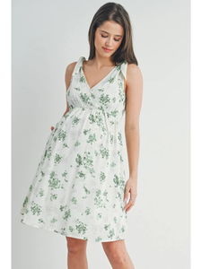 Floral Tie-Strap Surplice Maternity Nursing Dress