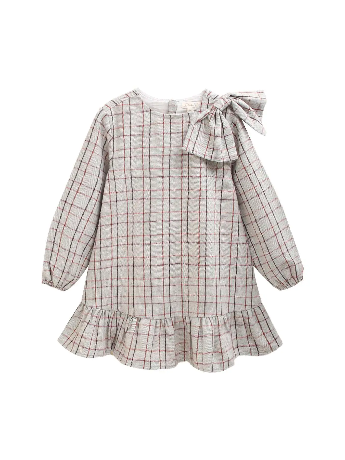 Gray Girl's Dress with Red, Maroon and Brown Checkered