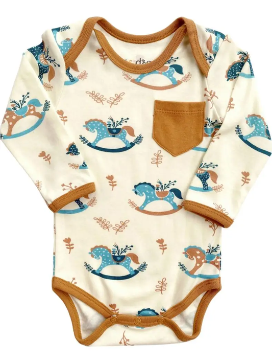 Organic Cotton Long Sleeve Bodysuit - Rocking Horse