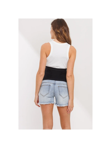 Frayed Denim Maternity Shorts with Waistband Panel