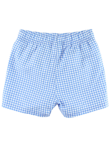 RuffleButts + RuggedButts® Cornflower Blue Gingham Swim Trunks