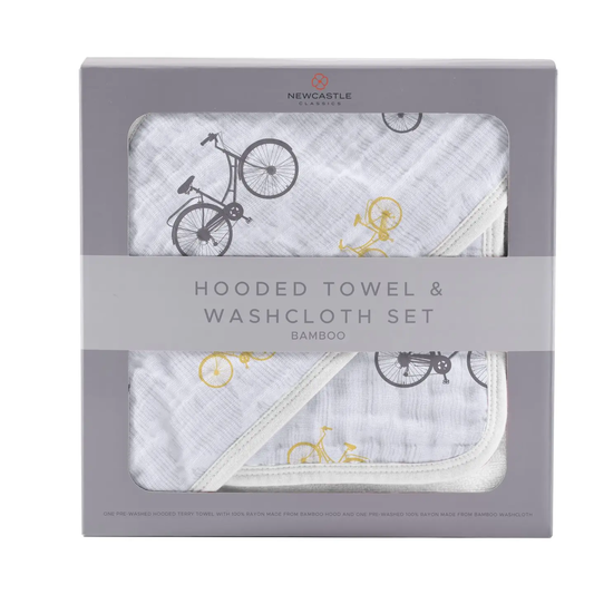 Vintage Bicycle Hooded Towel and Washcloth Set