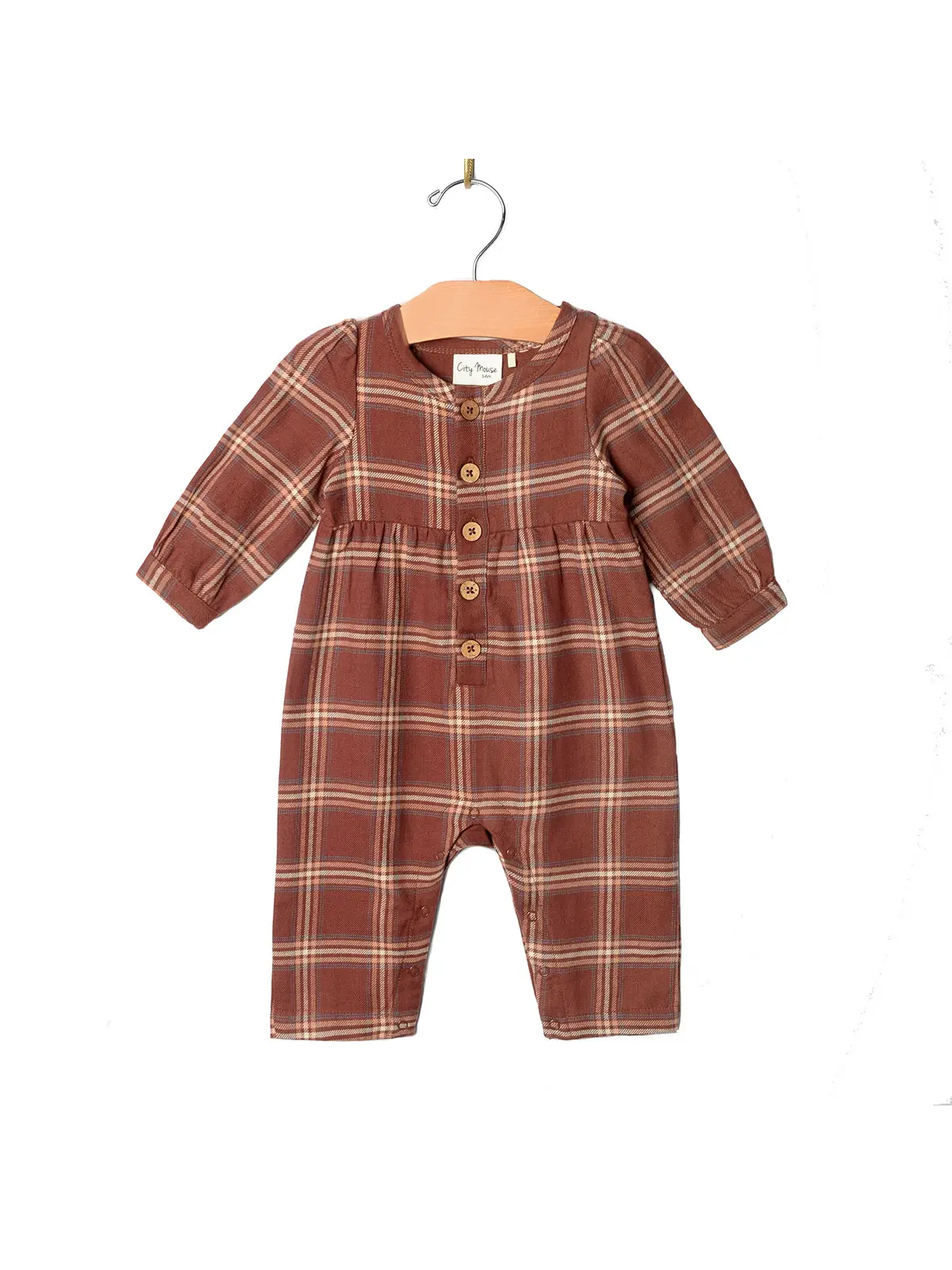 Henley Long Leg Romper- Fall Rust