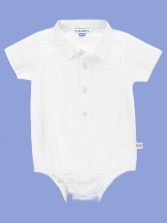 White Dobby Short Sleeve Button Up Bodysuit