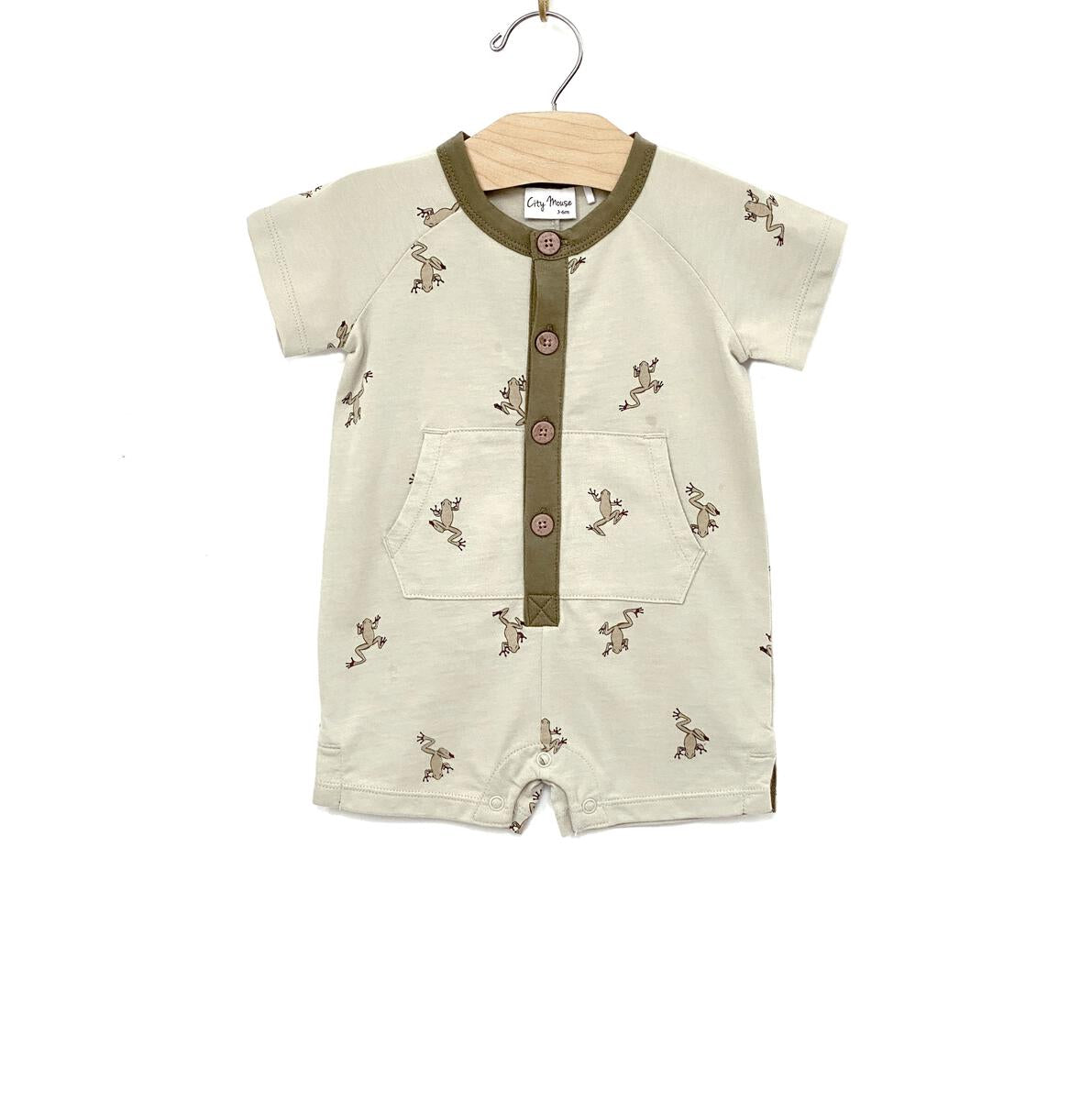 City Mouse® Frogs Short Henley Romper