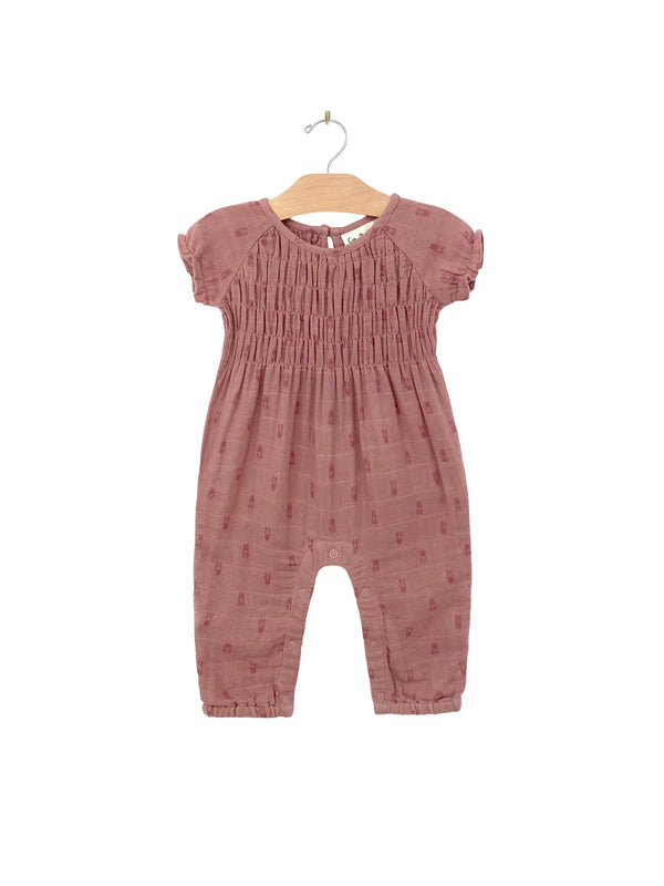 City Mouse® Tulips Smocked Long Romper