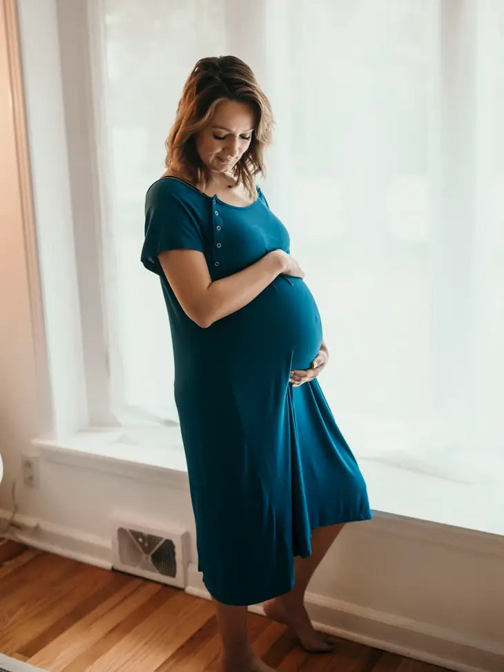 Blue Maternity Delivery/ Nursing Gown