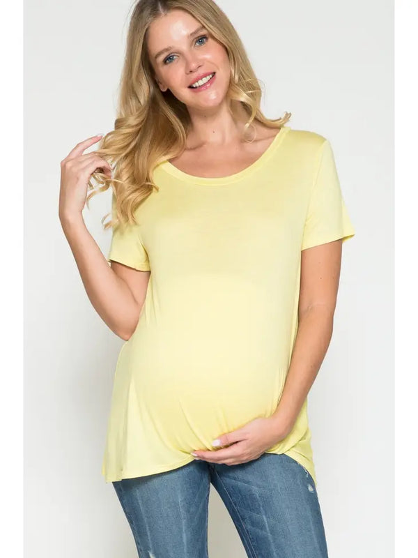Maternity Front Hem Twist Knotted Solid Basic Top Yellow